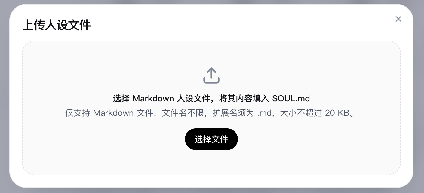 LightVela 支持上传自定义人设文件