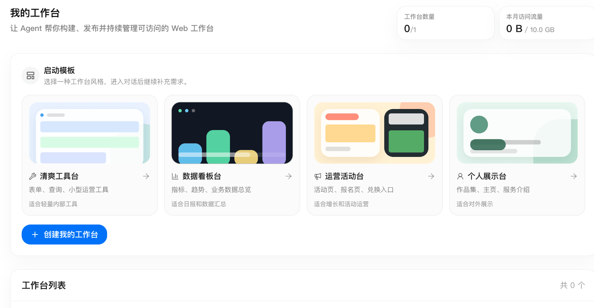 我的工作台界面截图
